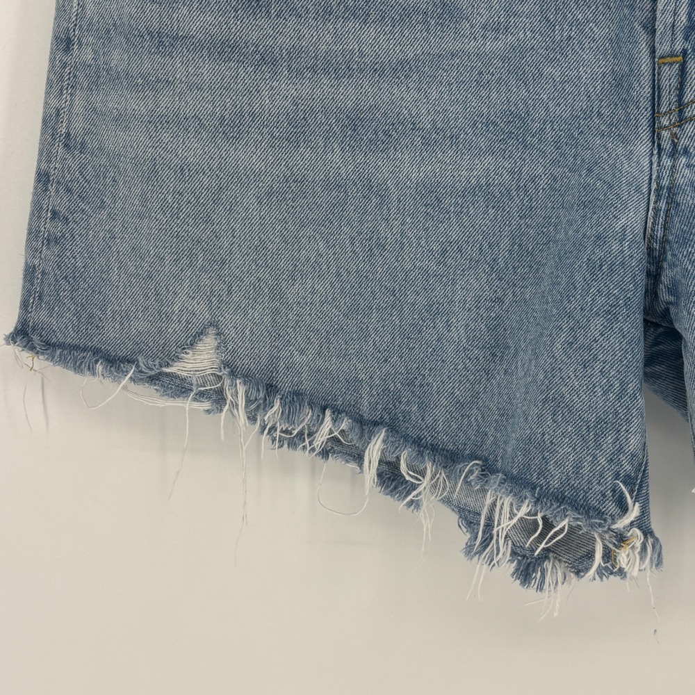 Agolde Parker Long Denim Shorts Swapmeet Light Blue Wash Women Size 31 Raw Hem - Picture 6 of 15